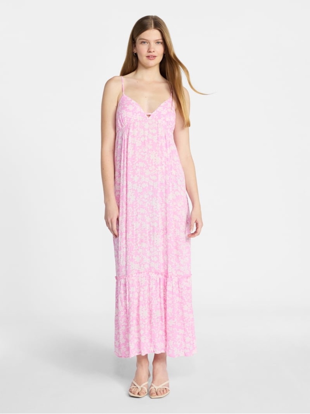 No Boundaries Pink Floral Maxi Dress with Spaghetti Straps